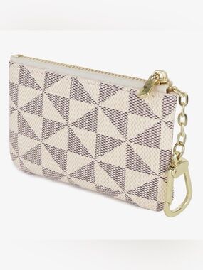 Cream Geometric Pattern Wristlet Pouch